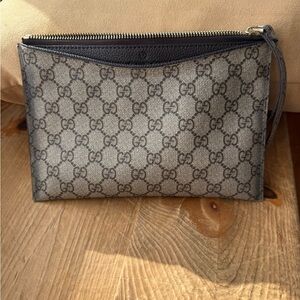 Gucci Brown Leather Monogram Pouch